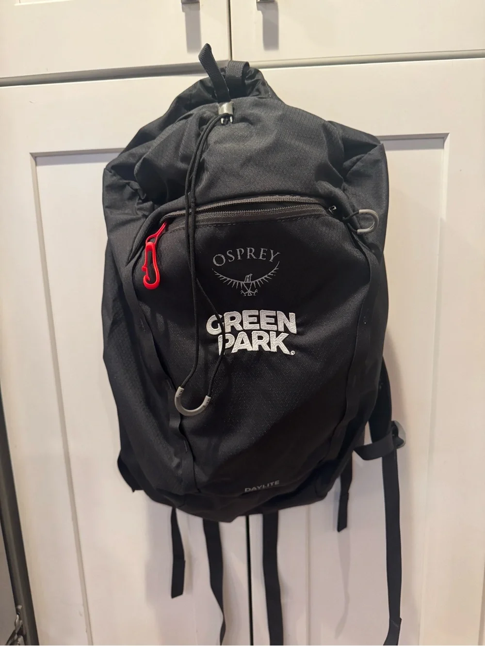 OSPREY Black Green Park Daylite Backpack with Red Accent
